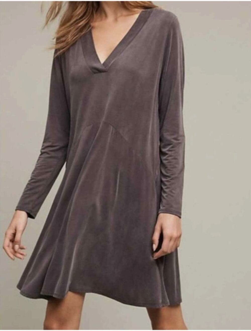 Anthroplogie Dolan Grey V-Neck Long Sleeve Shift Dress Med